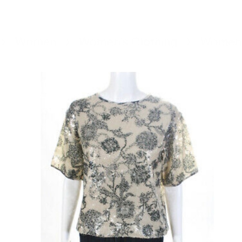 Cynthia Rowley Sequins floral and vine printed top XS lined  NEVER WORN